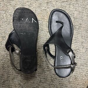 Size 6.5 Franco Sarto Black and Pewter Thong Flat Sandals